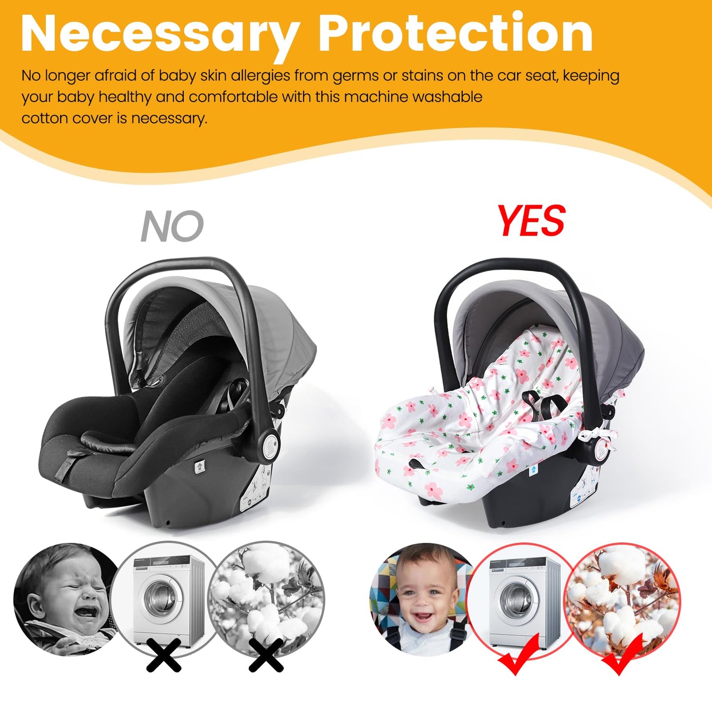 Orzbow Infant Car Seat Cover Liner, Universal Fit Carseat Protective Cover, Made Of 100% Cotton - Breathable Prevent Wear & Dirt