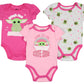 Star Wars Infant Baby Girls Come to The Cute Side Grogu Baby Yoda One Piece Pajama Romper 3 Pack (12 Months) Pink