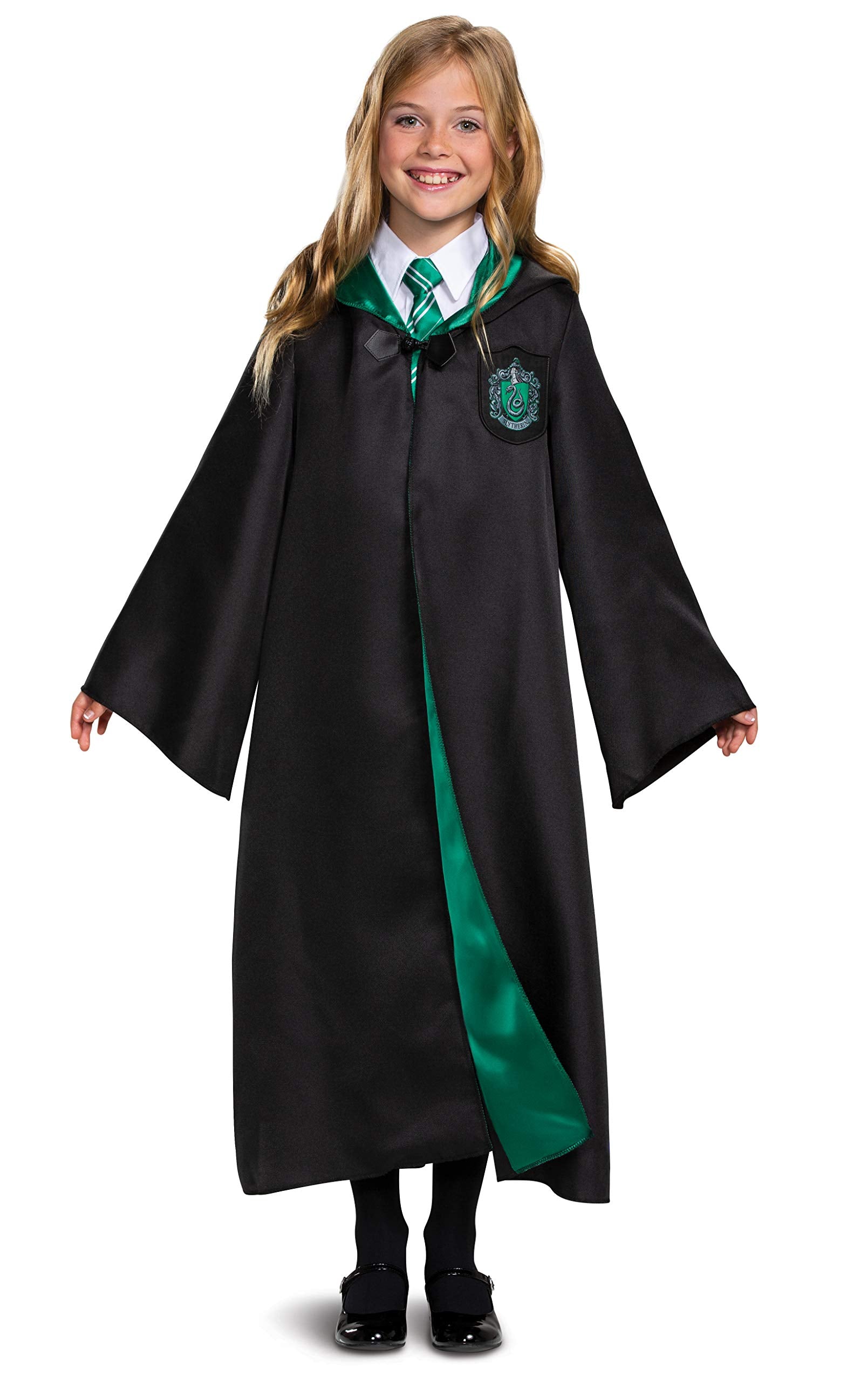 Disguise Harry Potter Slytherin Robe Deluxe Childrens Costume Accessory, Black & Green, Kids Size Small (4-6)