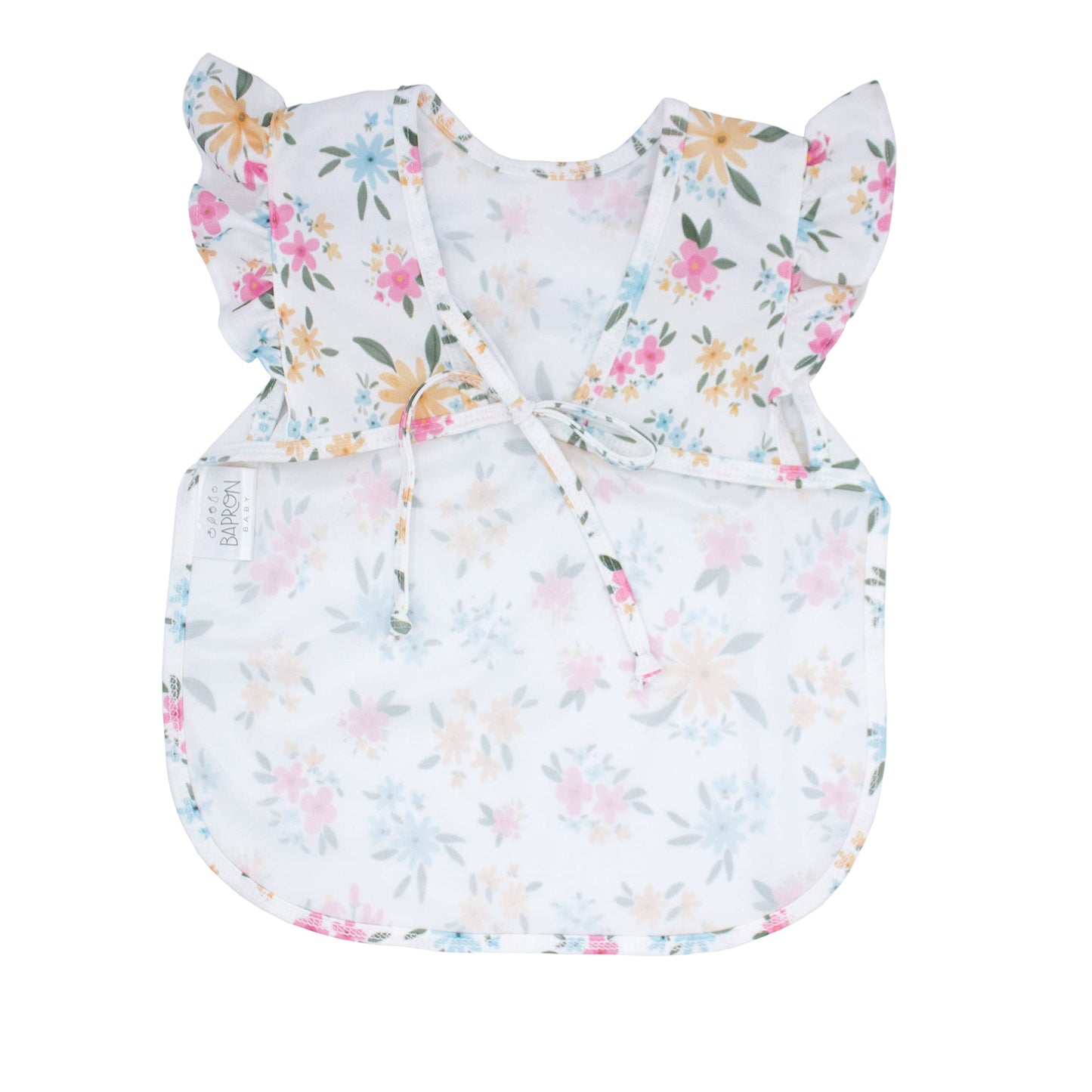 Bapronbaby Flutter Pastel Floral Bapron - No Neck Tie Safer Bib For Baby & Toddler - Soft Waterproof Stain Resistant - Machine W