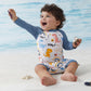 Infant Boy Upf 50+ Sun Protection One Piece Rashguard Swimsuit With Hat , Grey Dinosaur,3-6 Months