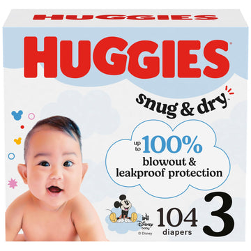 Huggies Size 3 Diapers, Snug & Dry Baby Diapers, Size 3 (16-28 Lbs), 104 Count, Packaging May Vary