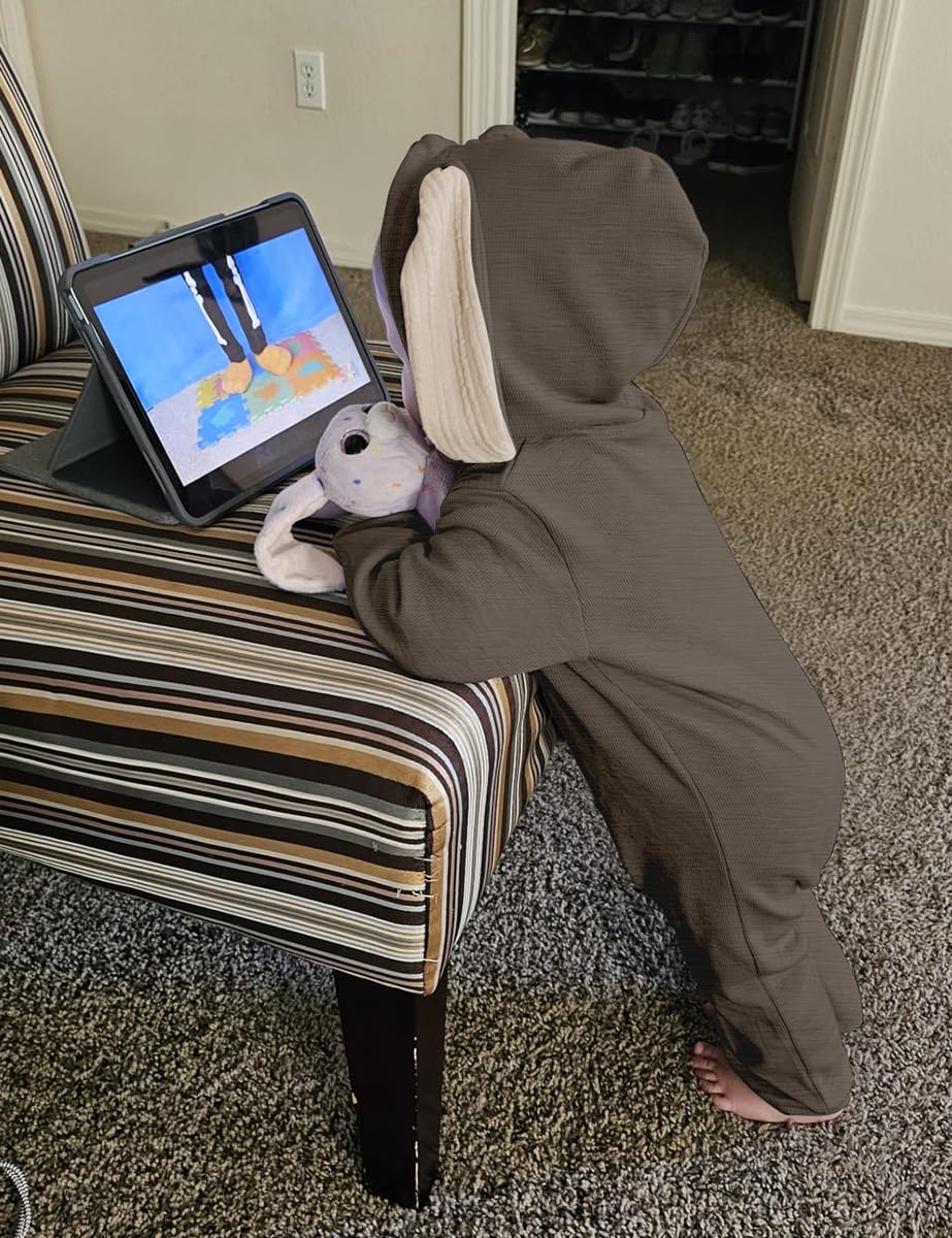 Agqt Newborn Baby Boys Bunny Costume First Easter Outfit One Piece Romper Rabbit Ear Halloween Animal Costumes Hoodie Brown Size