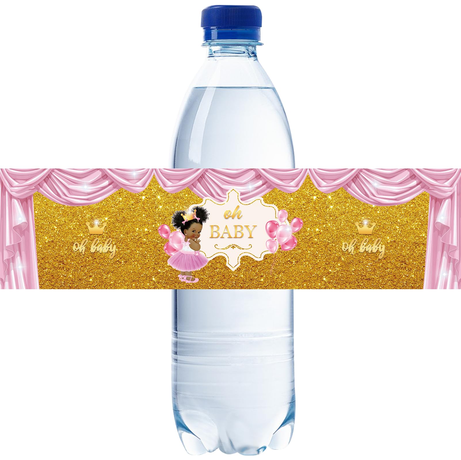 Rostyakz 32Pcs Gold Glitter Pink Water Bottle Labels, Gender Reveal & 1St Birthday Bottle Stickers, Labels For Baby Shower