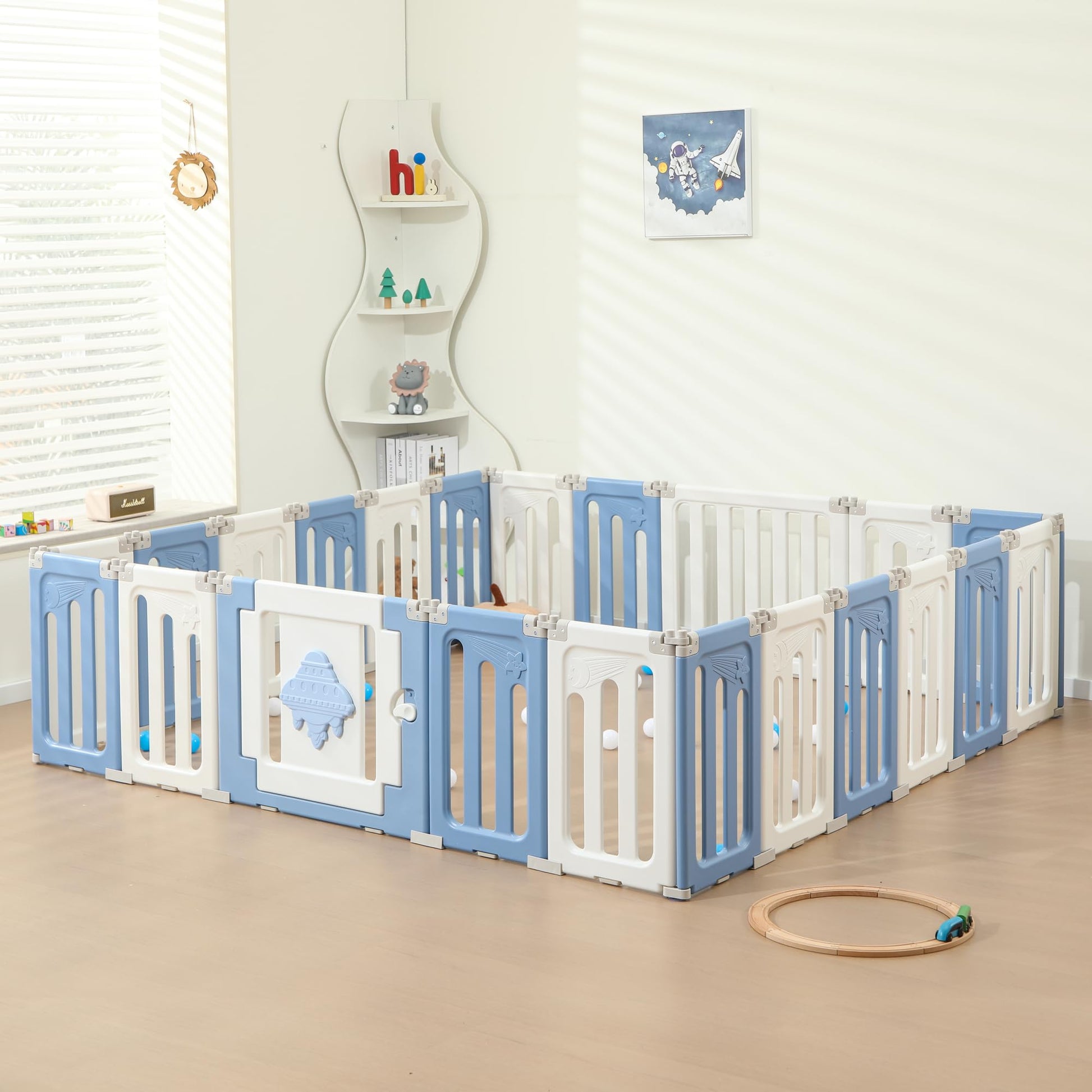 Baby Play Pen - 22 Panels Extra Large Playpen For Toddlers, Foldable Ufo, Adjustable Yard, Portable Fence - Blue