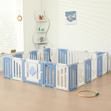 Baby Play Pen - 22 Panels Extra Large Playpen For Toddlers, Foldable Ufo, Adjustable Yard, Portable Fence - Blue