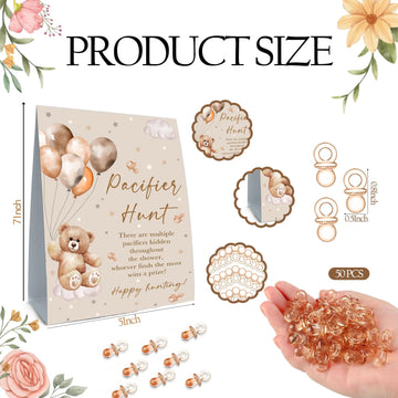 Guawubiang Winnie Pacifier Hunt Baby Shower Game, Pooh Mini Pacifiers Baby Shower Games Set, 50Pcs Brown Mini Baby Pacifiers For