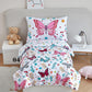 Perfemet 4-Piece Girls Butterfly Toddler Bedding Colorful Pink Floral Toddler Bed Comforter Set Reversible Soft Flower Toddler B