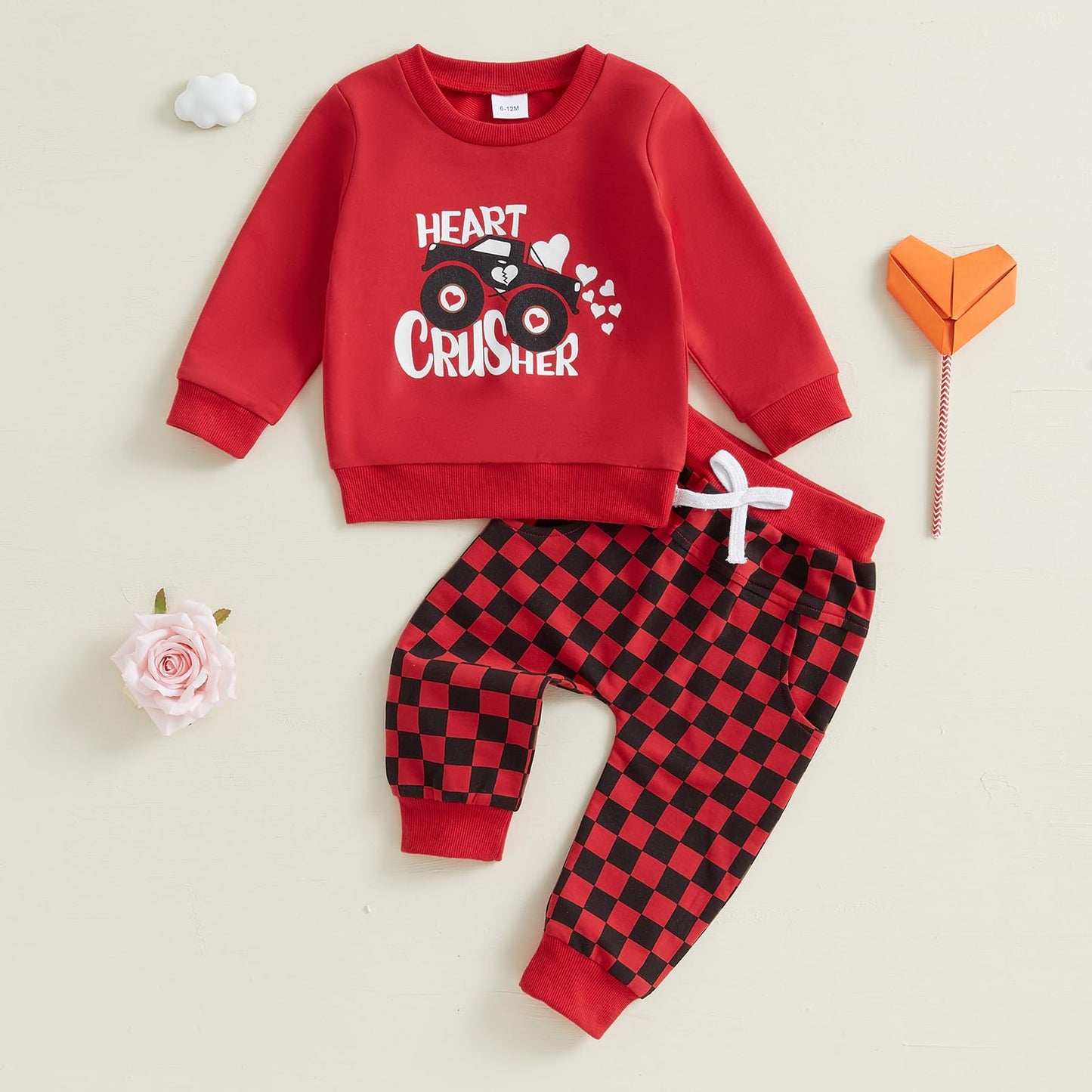 Lagkiyoj Toddler Baby Girl Boy Valentines Outfit Love Heart Long Sleeve Sweatshirt Pullover Tops Jogger Pants Clothes (Red Heart