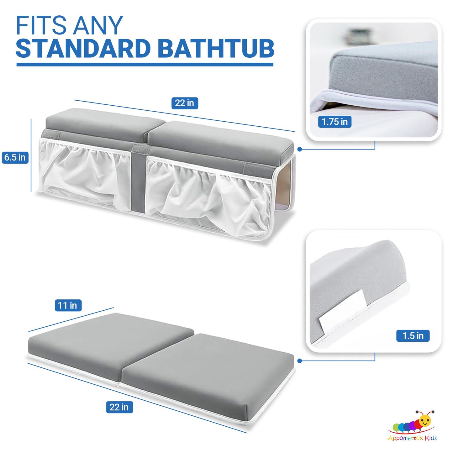 Appomattox Kids Premium Bath Kneeler Baby Bath Kneeler And Elbow Rest Pad Set - Bath Kneeling Pad For Bathing Baby - Elbow Rest