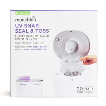 Munchkin UV Snap, Seal & Toss Diaper Pail Refill Bags, Holds up to 600 Newborn Diapers, 20 Pack