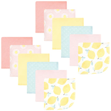 Hudson Baby Unisex Baby Flannel Cotton Washcloths, Lemon Daisy 12 Pack, One Size