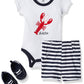 Hudson Baby Unisex Baby Cotton Bodysuit, Shorts And Shoe Set, Lobster, 6-9 Months