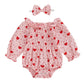 Baby Girls Valentines Day Romper Heart Print Long Sleeve Jumpsuit Cute Headband Newborn Infant Valentine Outfit (Pink, 0-3 Month