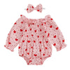 Baby Girls Valentines Day Romper Heart Print Long Sleeve Jumpsuit Cute Headband Newborn Infant Valentine Outfit (Pink, 0-3 Month