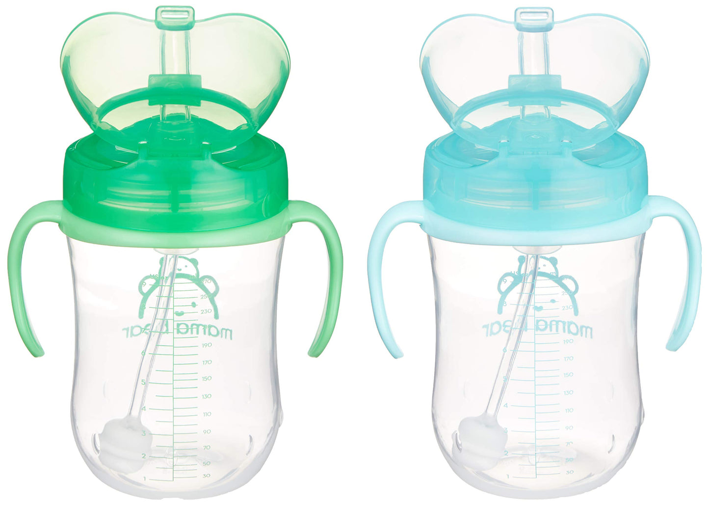 Amazon Brand - Mama Bear Silicone Weighted Straw Sippy Cup, 9 Ounces, Pack Of 2, Blue/Green