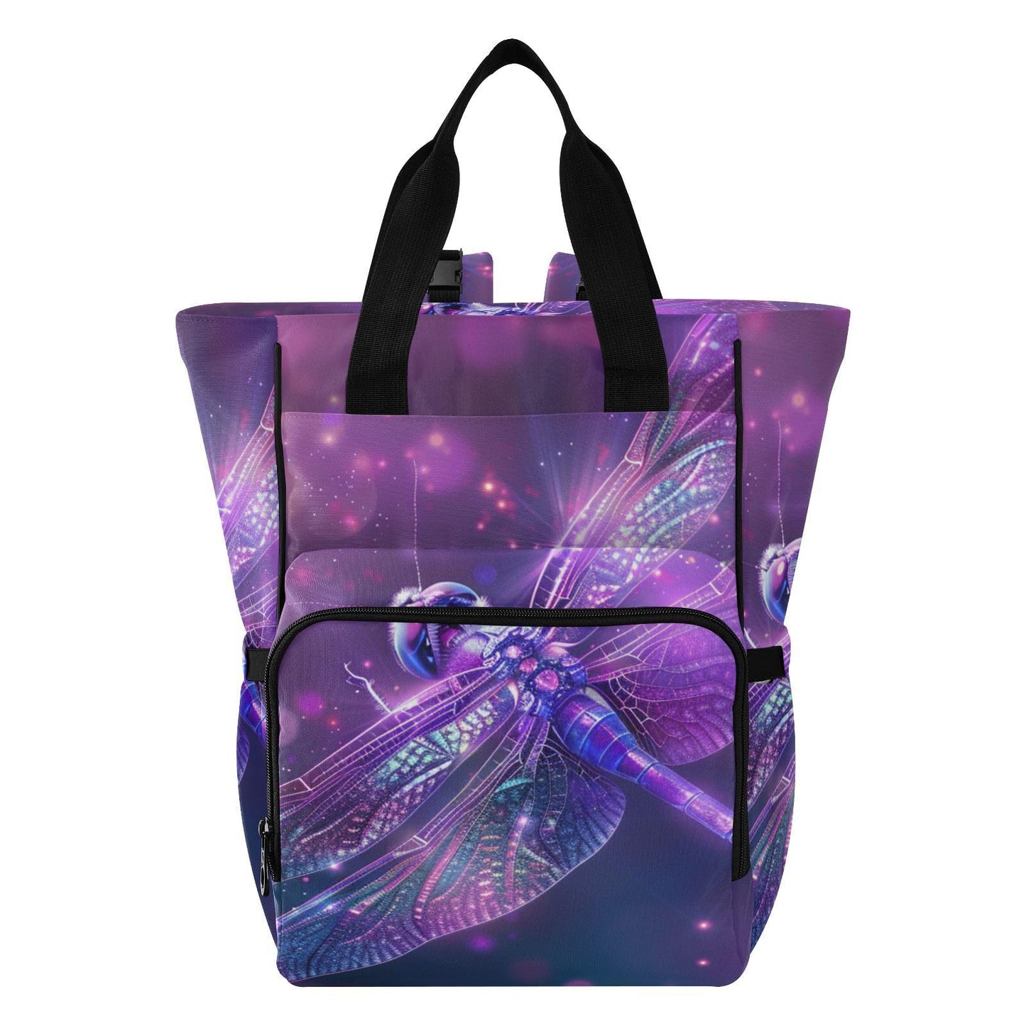 senya Diaper Bag Backpack, Dragonfly Purple Sparkle Magical Multifunction Travel Bag for Moms Dads