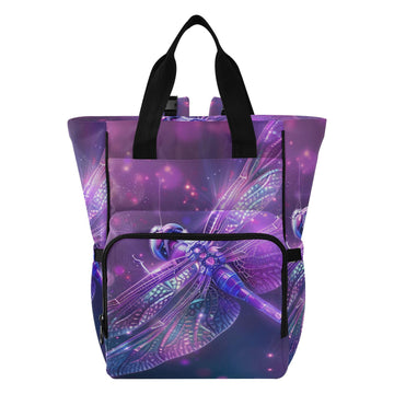 senya Diaper Bag Backpack, Dragonfly Purple Sparkle Magical Multifunction Travel Bag for Moms Dads