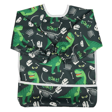Sigzagor Baby Bib Long Sleeved Shirt With Pocket 1-3 Years Old Toddler For Boys (Green Dinosaurs)