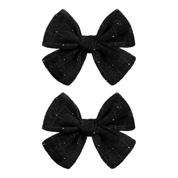 YanJie 2PCS Lace Hair Bow Clips 4 Black Alligator Barrettes Bows with Rhinestone Baby Girl Hair Accessories for Infant Toddler K