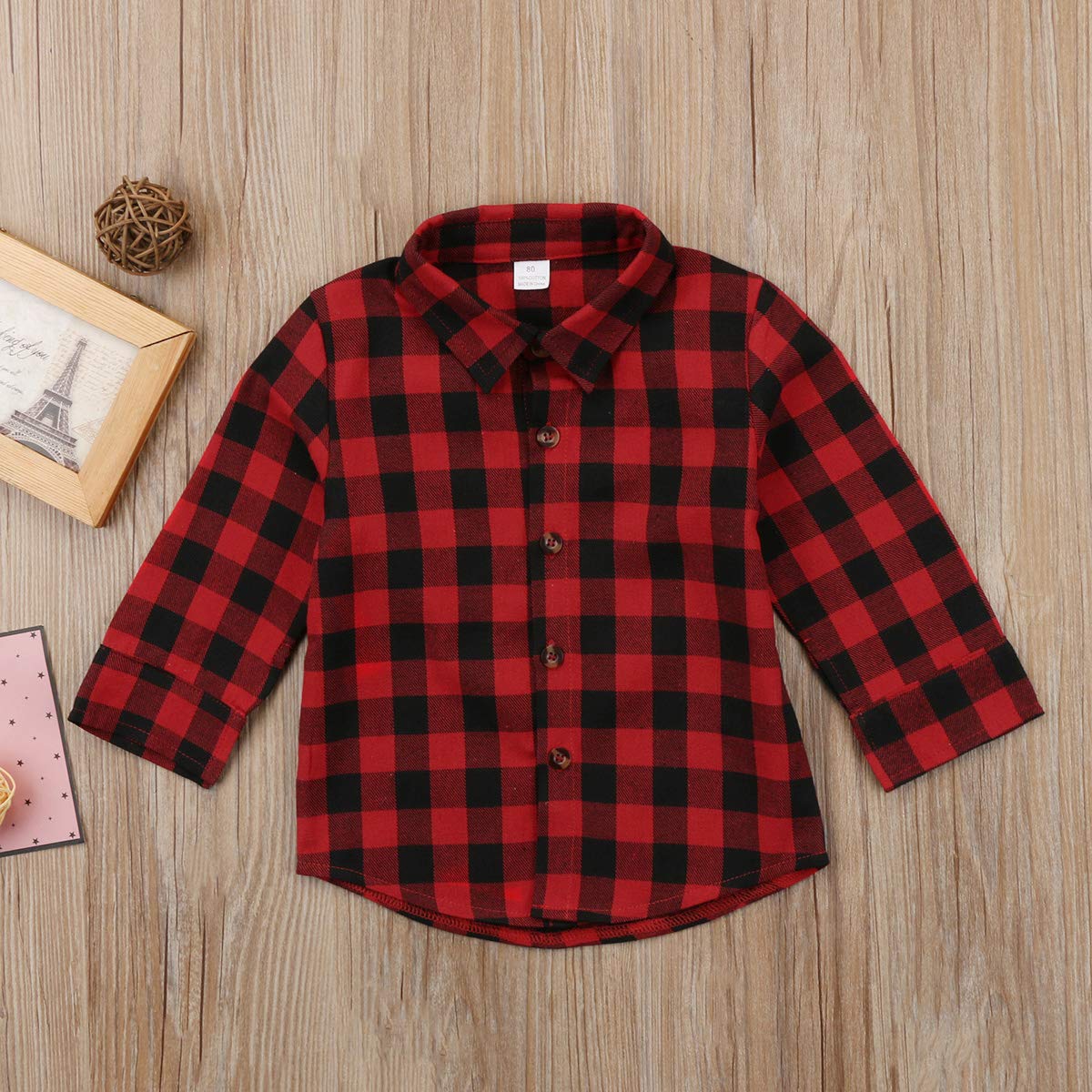 Toddler Baby Boys Girls Flannel Plaid Shirt Long Sleeve Lepel Button Down Back Letters Print Shacket Coat Top (Red Kick It With