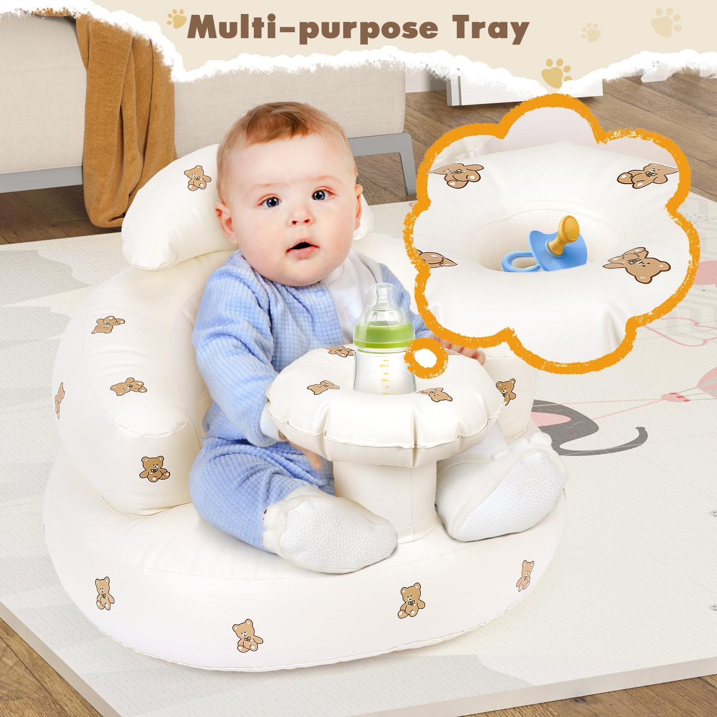 Welltop Inflatable Baby Seat With Tray, Inflatable Baby Chair For Babies 3 Months & Up, Blow Up Baby Chair For Entertaining, Inf