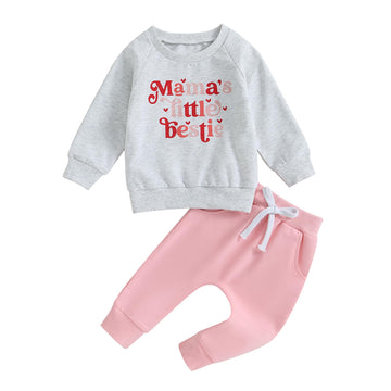 Baby Girl Clothes Valentines Day Outfits Long Sleeve Fall Winter Infant Toddler Sweatshirt Top Pants Set (Light Gray-Mama'S Best