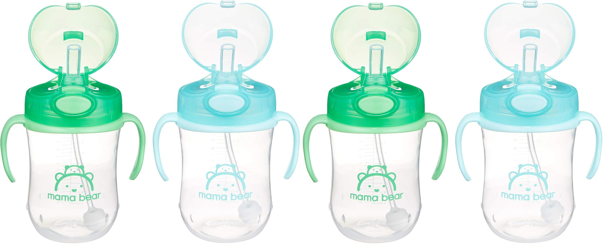 Mama Bear Sippy Cup, Silicone, 9 Ounces | Weighted Straw | Pack of 4 | Blue/Green