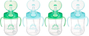 Mama Bear Sippy Cup, Silicone, 9 Ounces | Weighted Straw | Pack of 4 | Blue/Green