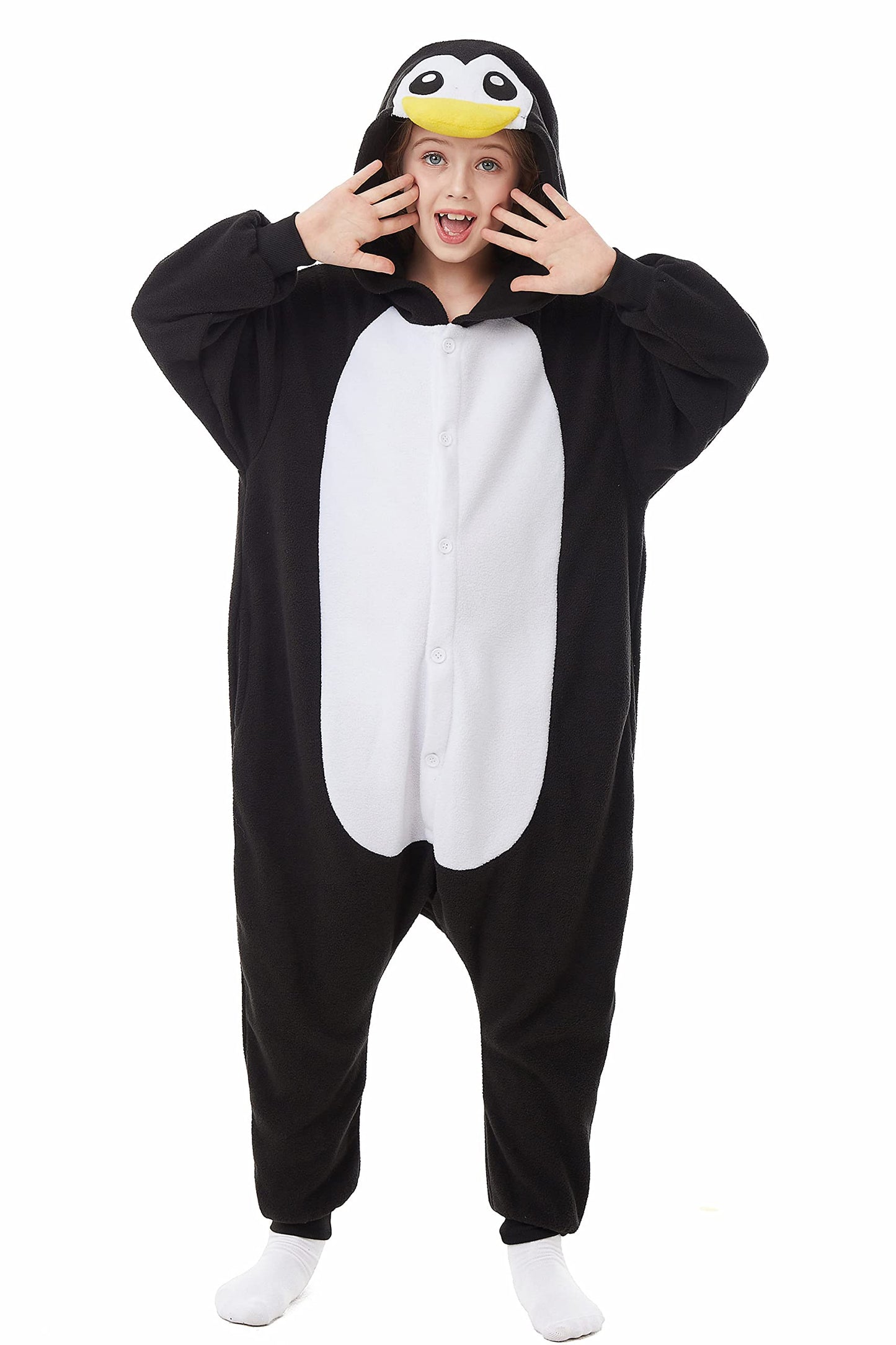 CANASOUR Peguin Onesie Kids Halloween Cosplay Costume Girls One Piece Pjs Anime Unisex Hoodie Pajamas Black For 5T Boys Party Py