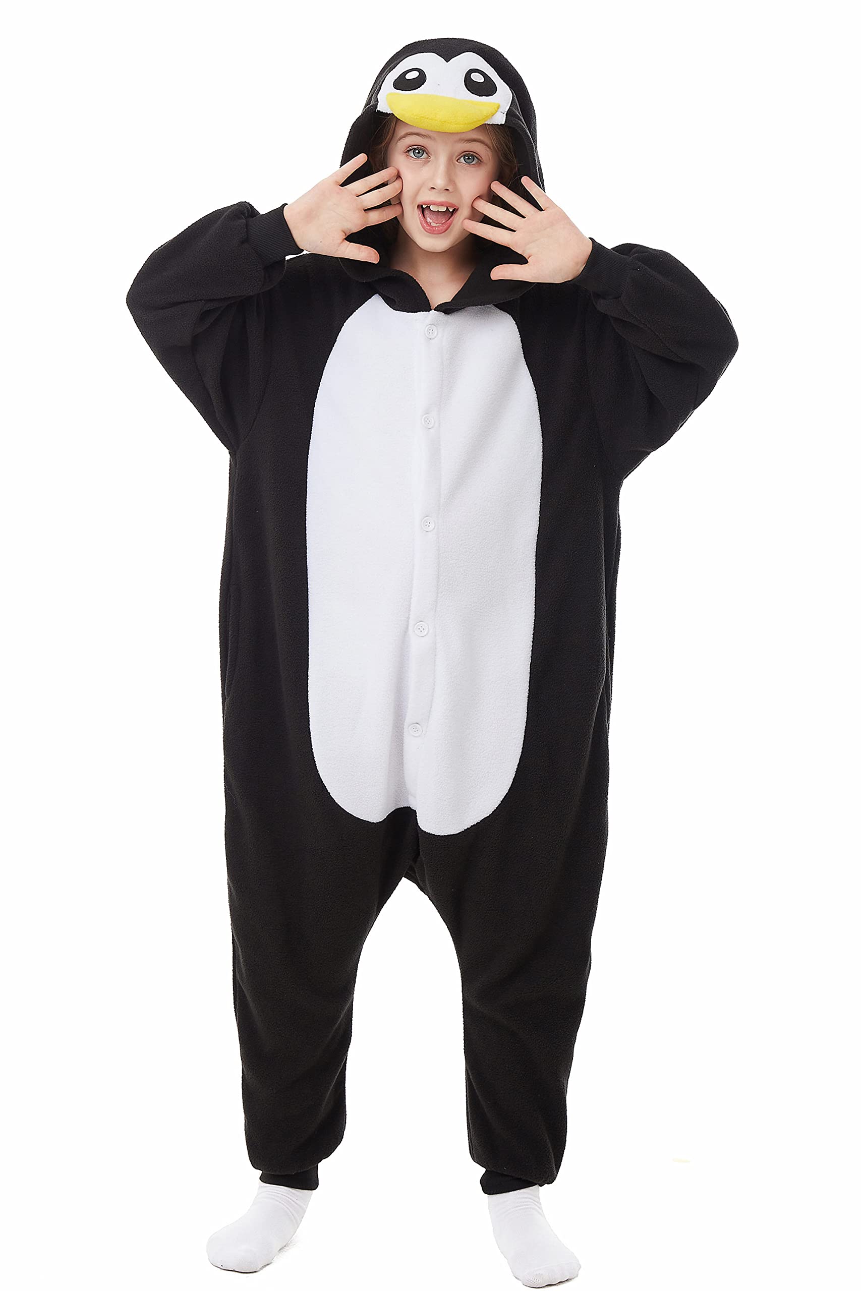CANASOUR Peguin Onesie Kids Halloween Cosplay Costume Girls One Piece Pjs Anime Unisex Hoodie Pajamas Black For 5T Boys Party Py