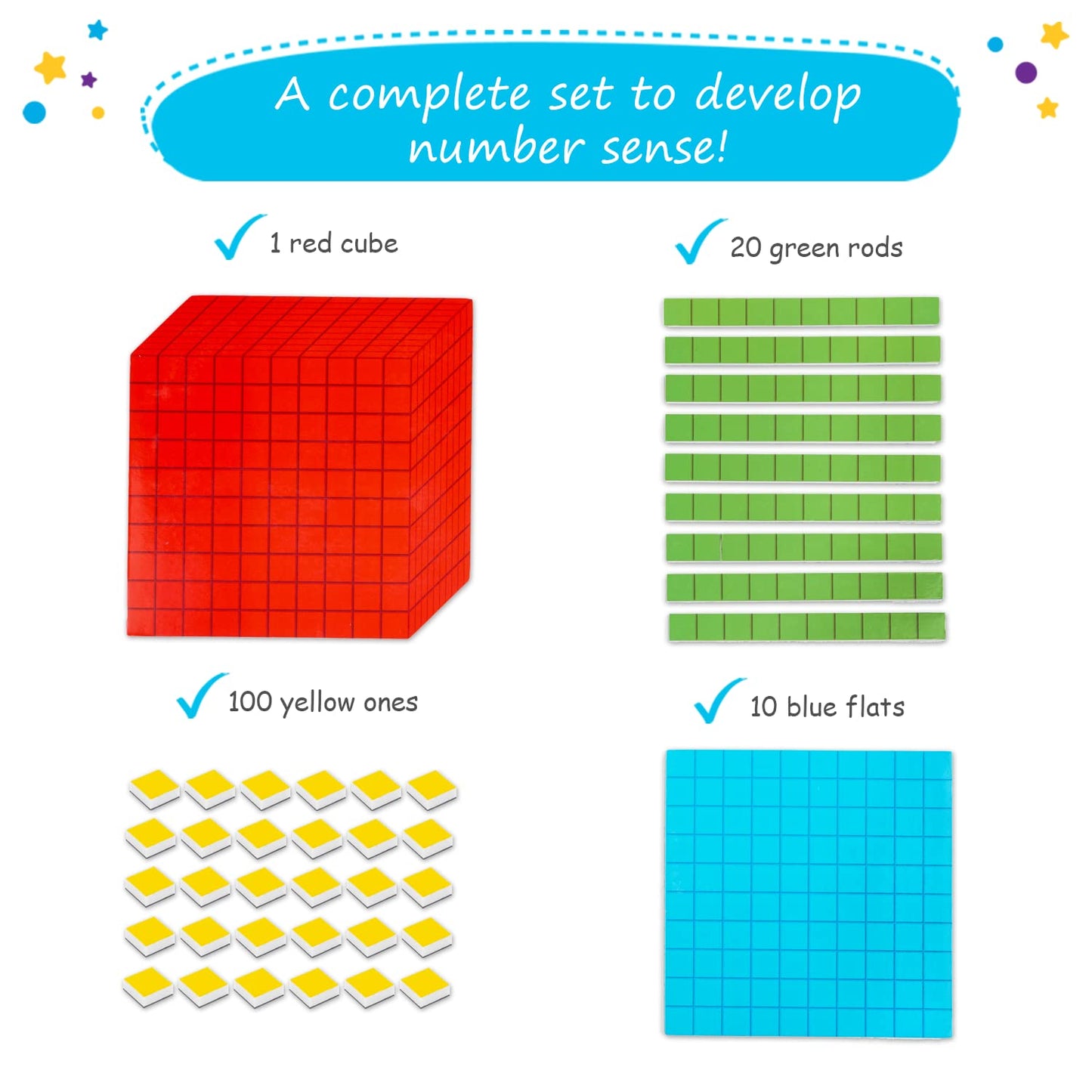 Simply magic 131 PCS Jumbo Magnetic Base Ten Blocks for Math, Place Value Blocks, Magnetic Base 10 Blocks Set for Teachers, Math