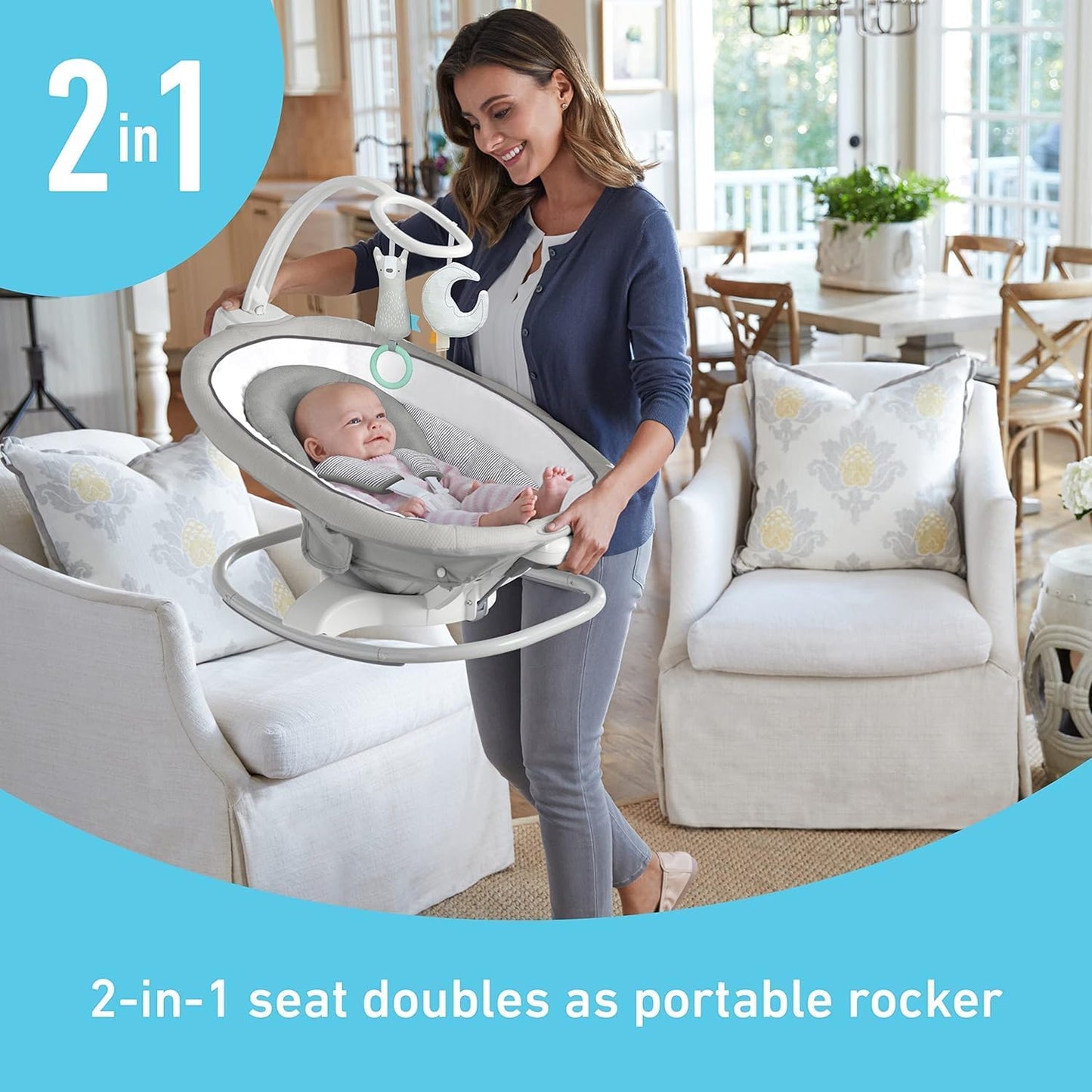 Graco Sense2Soothe 2-In-1 Baby Swing And Portable Rocker With Cry Detection Technology - Sailor