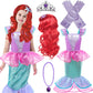 Princess Little Mermaid Costume For Girls Mermaid Wig Princess Ariel Cosplay Dress Up For Birthday Party Halloween Costume (120(
