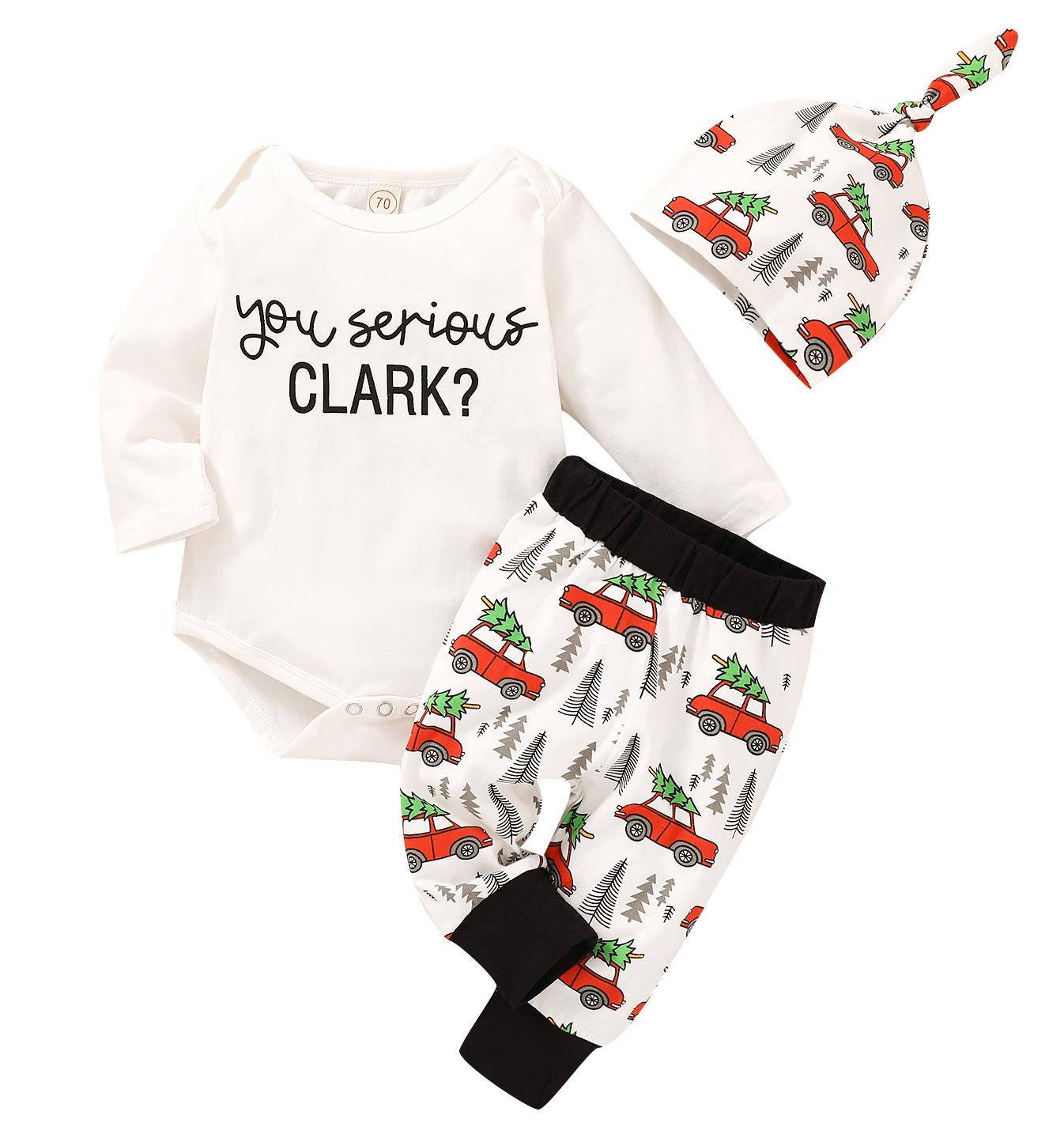 Family Christmas Newborn Baby Xmas Car Romper Pants+Xmas Hat Coming Home Outfits Set White