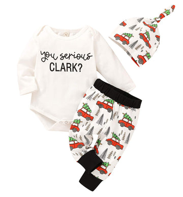 Family Christmas Newborn Baby Xmas Car Romper Pants+Xmas Hat Coming Home Outfits Set White