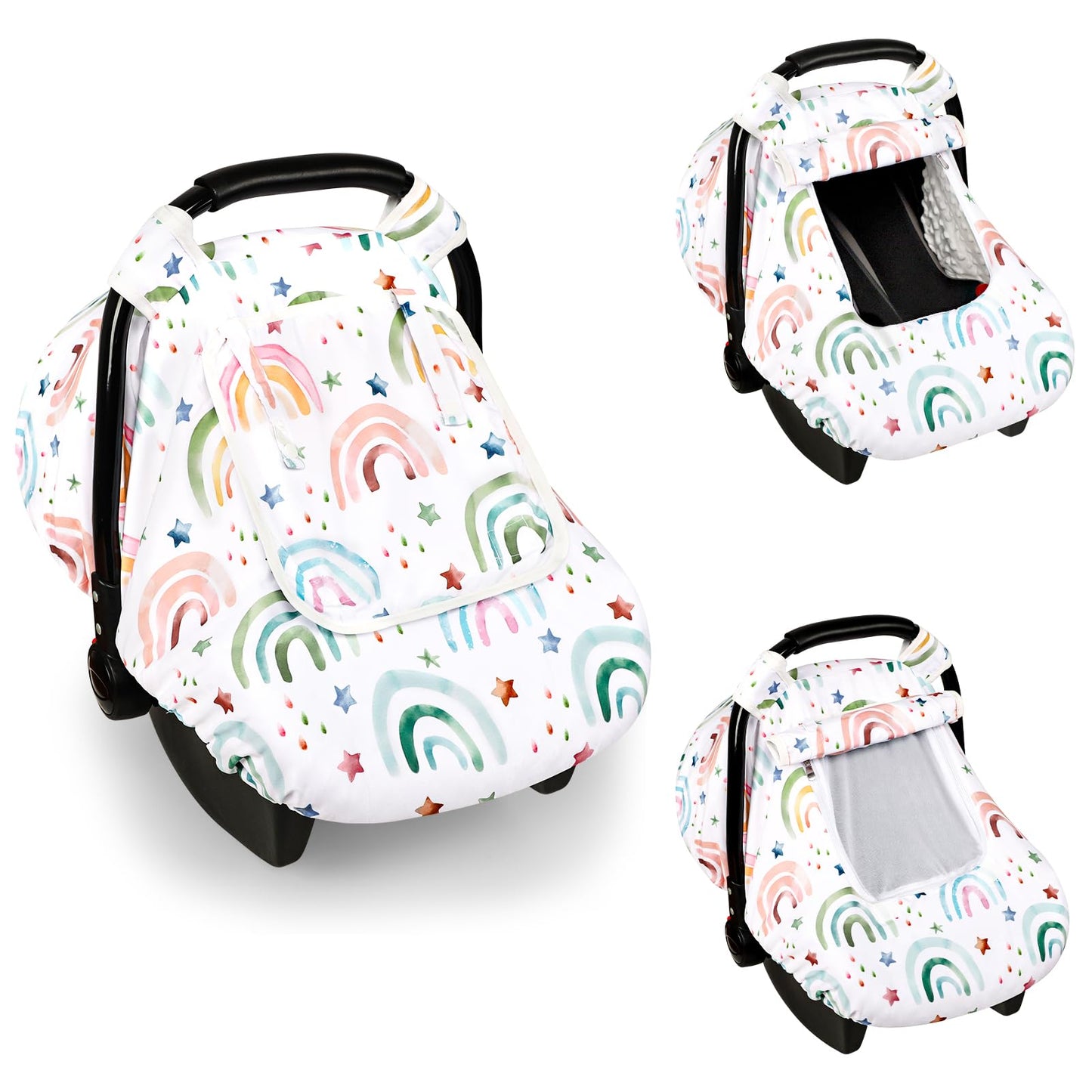 Car Seat Cover for Babies, Baby Car Seat Cover with Breathable Mesh Peep Windows, Windproof Infant Car Seat Canopy Covers for Gi