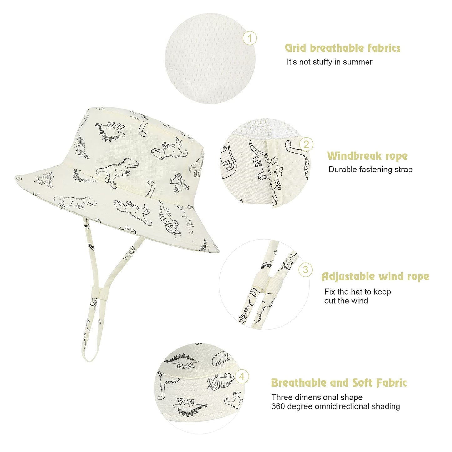 Durio Baby Girl Sun Hat Upf 50+ Sun Protection Baby Girl Hats Wide Brim Toddler Hats For Girls Boys E Beige Dinosaur 3-6 Months