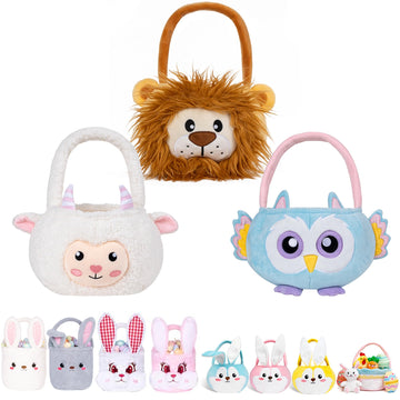 Lubot Owl Easter Basket For Kids, Cute Plush Empty Bucket With Small Ears And Handle Egg Hunt Tote Candy Bag Basket For Boys Gir