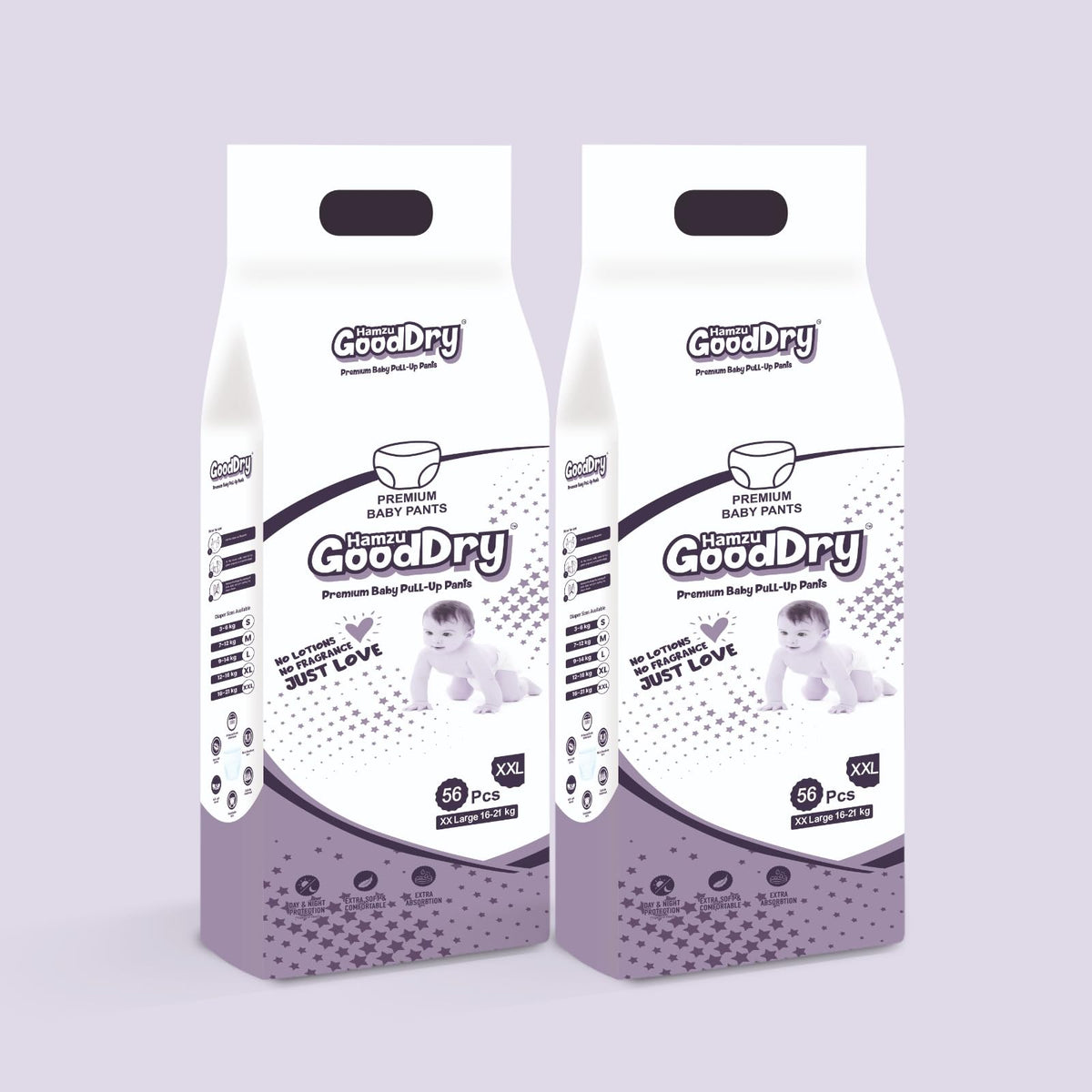 Hamzu Good Dry Baby Pant Diaper Extra Soft Xxl Size 112 Piece (1621 Kg) Pack Of 2