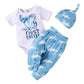 Baby Boy Easter Outfits Newborn Clothes Stuff Infant Summer 3 Piece My First Easter Romper Short Sleeve + Pants + Hat Blue Rabbi