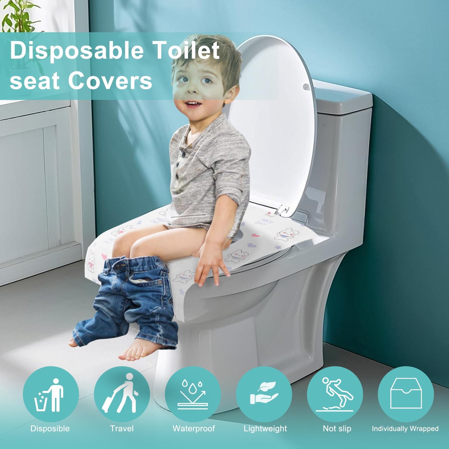 Krijuess 5 Packs Toddler Toilet Seat Covers Disposable, Disposable Toilet Seat Covers For Travel Waterproof Non-Woven, Travel Es