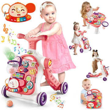 Baby Walker 5 In 1,Vatos Sit-To-Stand Learning Walker,Assemble As Scooter/Balance Bike/Push Walker/Activity Table/Detachable Pan