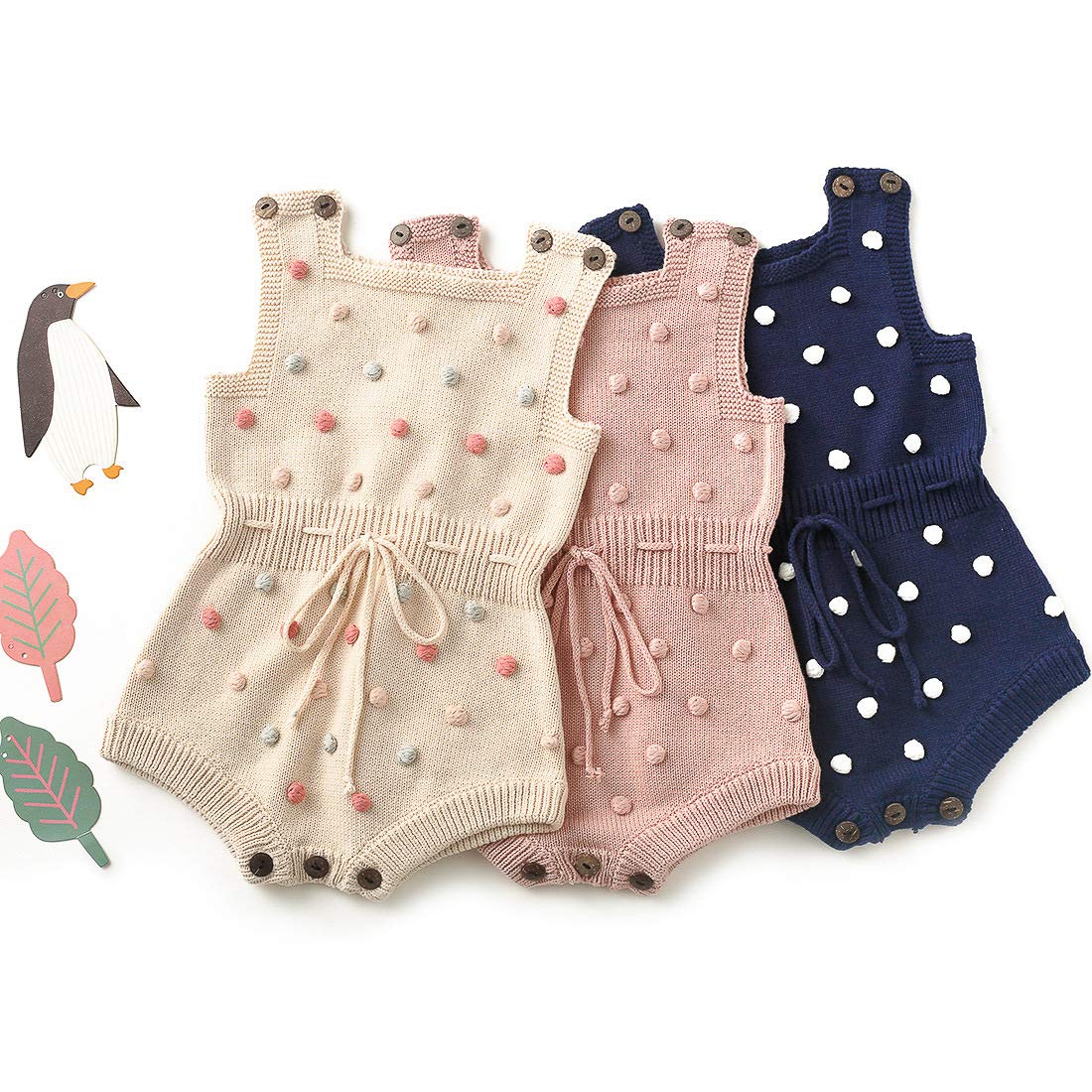 Simplee Kids Baby Girl Kint Rompers Fall Sleeveless Pompams Baby Girl Rompers 18-24 Months Little Girl Overall Jumpsuit Outfit (