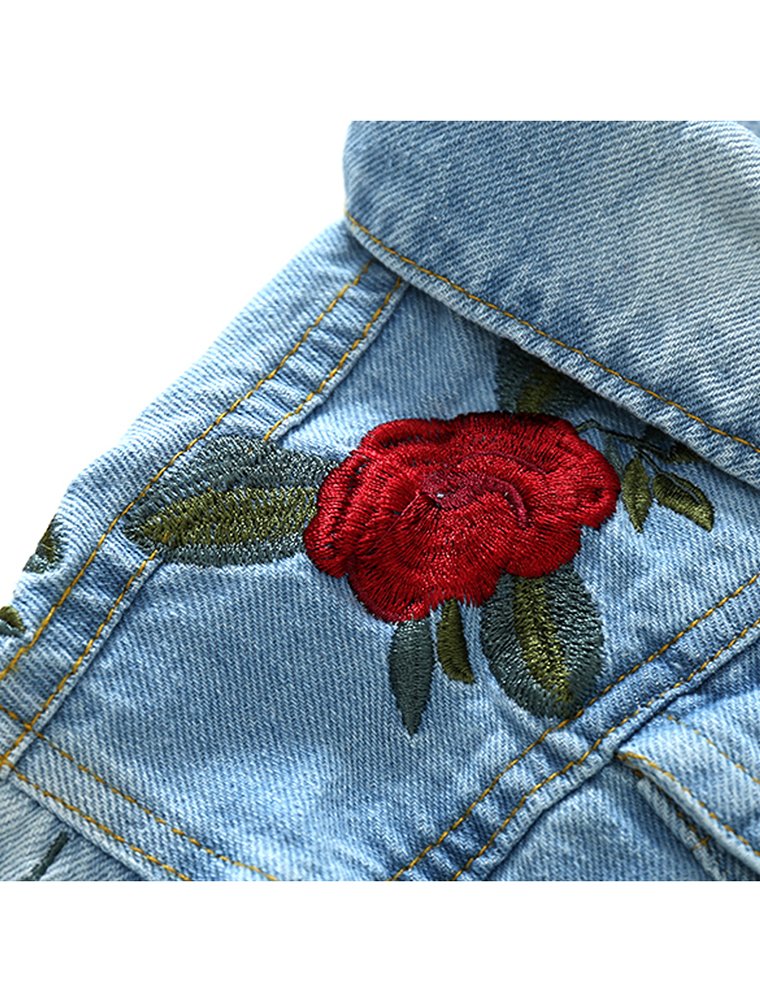 Abolai Baby Girls' Rose Embroidery Button Down Jeans Jacket Top Blue 100
