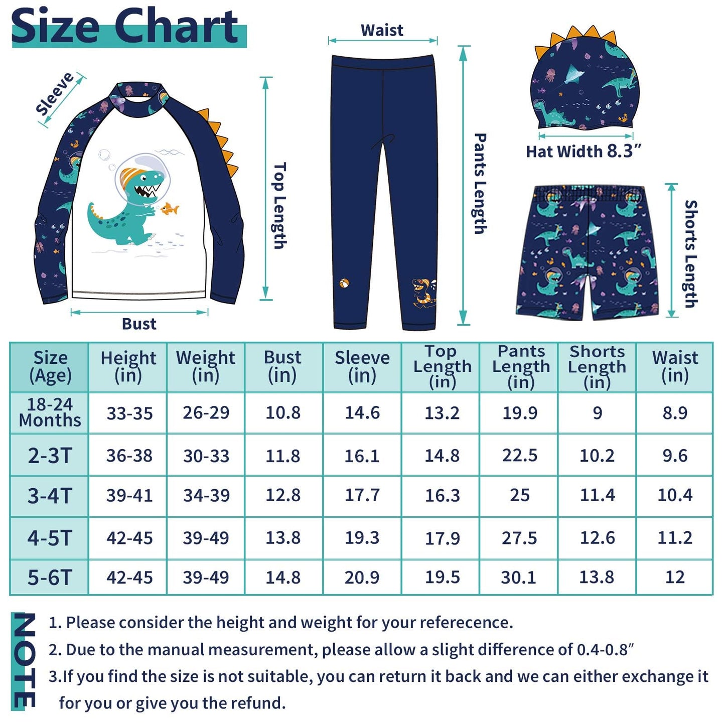 Wawsam Toddler Dinosaur Swimsuit Kids Bathing Suit Dinosaur Boys Rash Guard With Hat Quick Dry Long Sleeve Swimwear Infant Swim