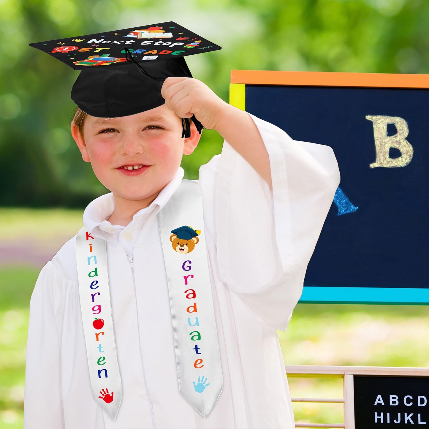 Jetec 2025 Kindergarten Graduation Cap And Printed Graduation Stole Sash Preschool Kindergarten Graduation Gifts For Kids(White