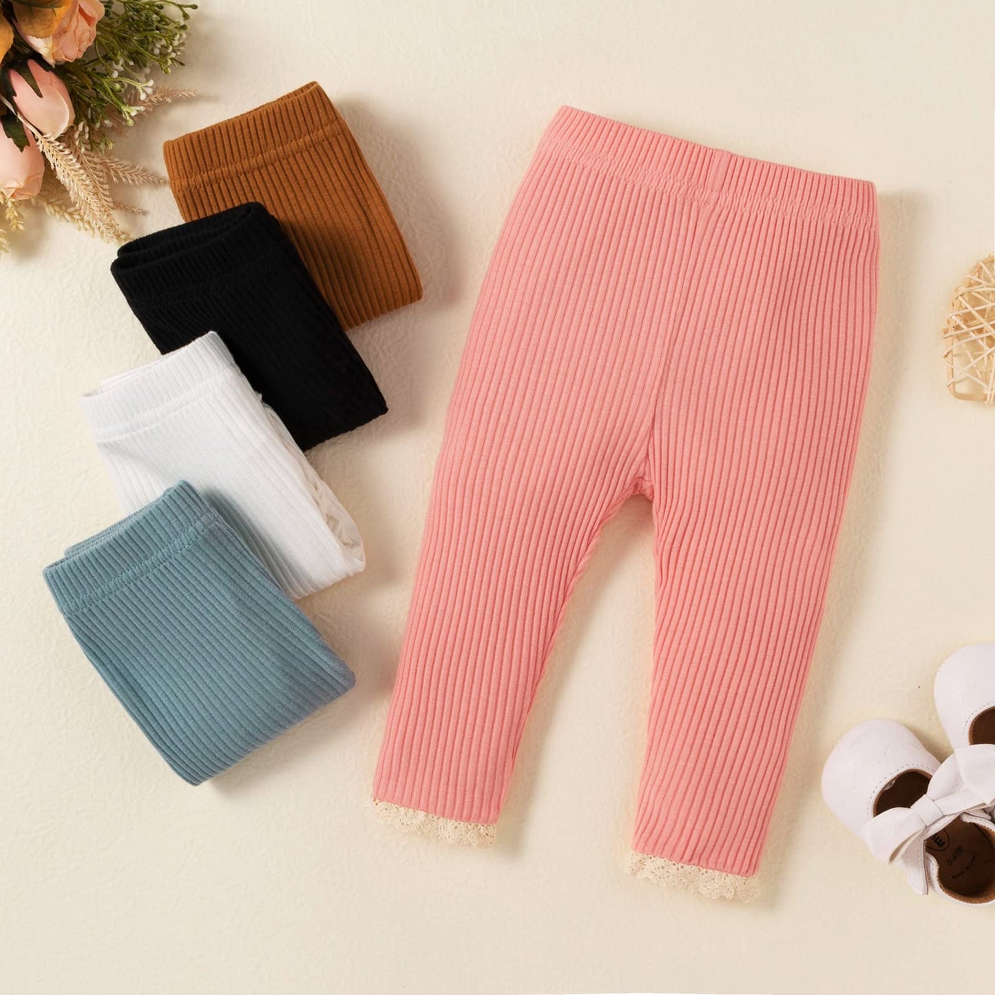 Unikaka Toddler Baby Girl 0-36 Months 5-Pack Pants In Grey White Black Orange And Pink