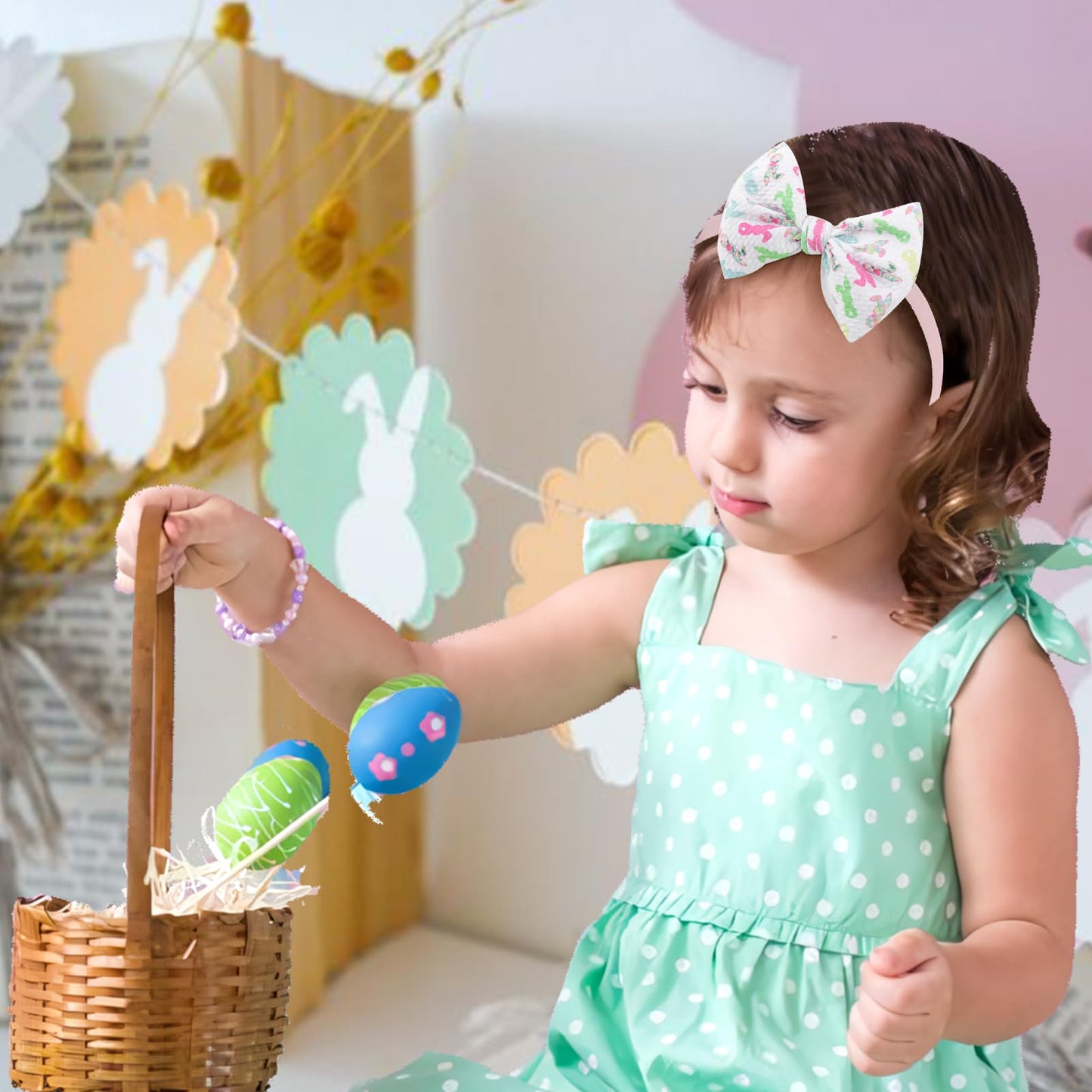 Yanjie Easter Baby Bows Rabbit Bow For Girls Newborn Infant Easter Bunny Ears Bow Elastic Nylon Headband Easter Hair Accessories