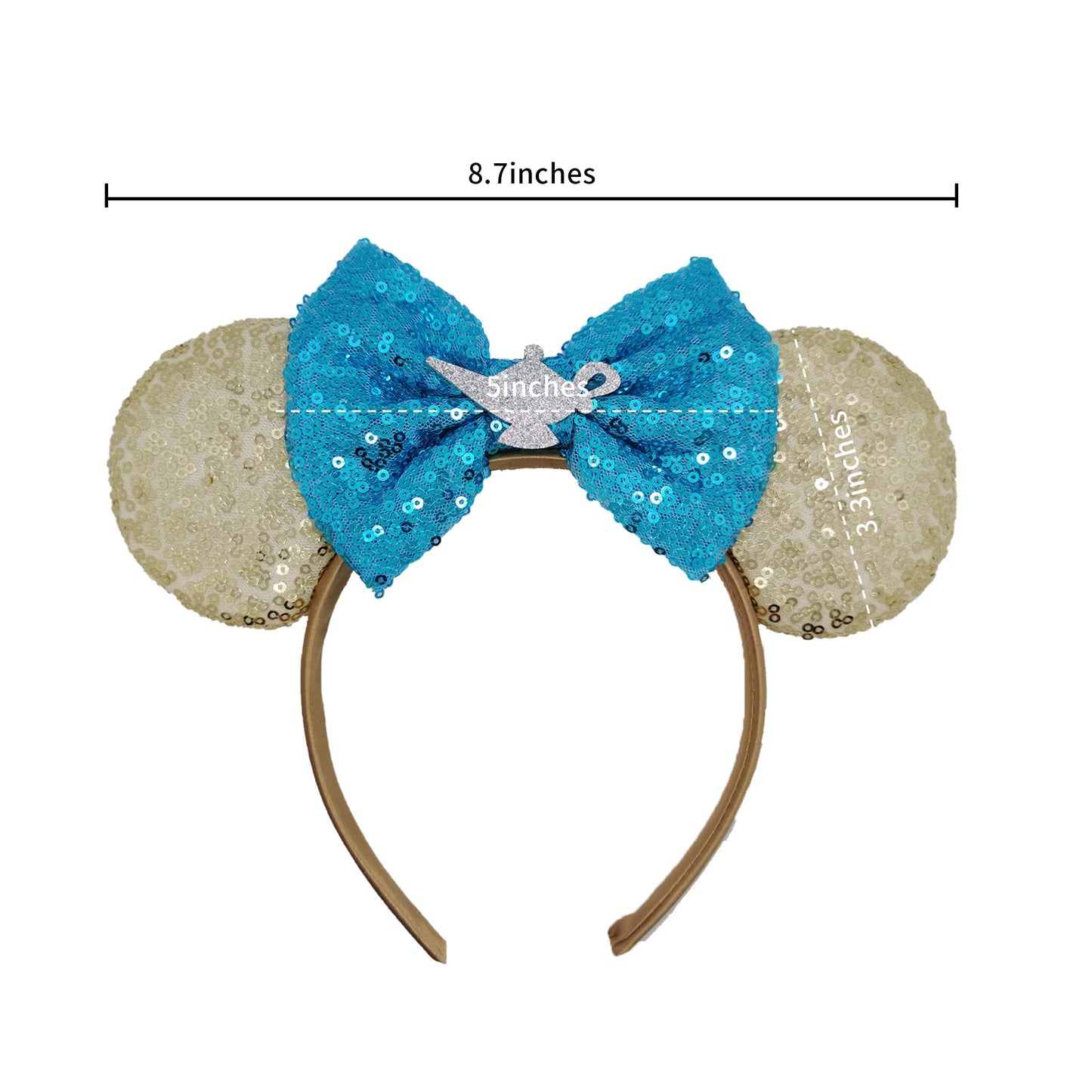 Mado Jasmine Mouse Ears Headband, Gold Blue - Women Girls Costume Headwear, Princess Dress Accessories For Party Favors, Casual
